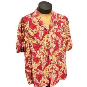 Hawaiian Shirt Nui Nalu Men’s Leaf Print Sz XL Vintage Short Sleeve Shirt Red